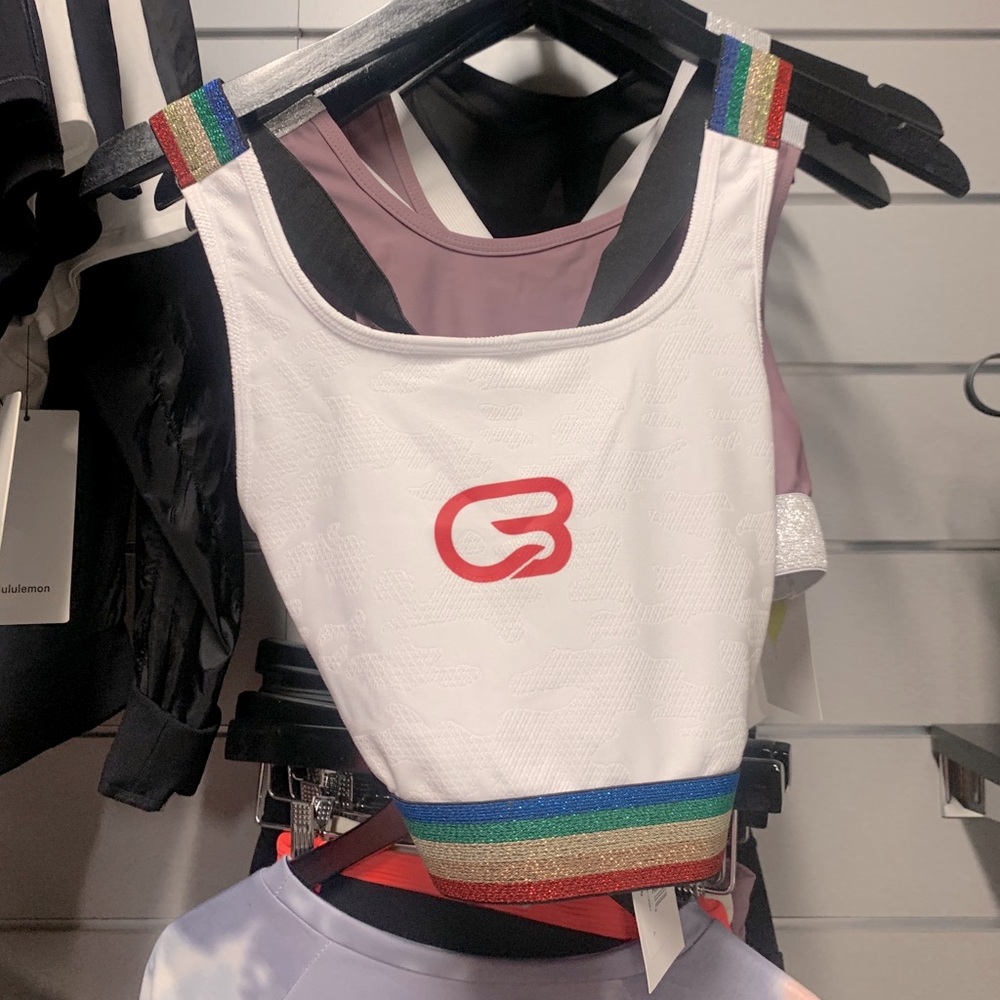 CycleBar White and Rainbow Sports Bra